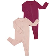 2-Pack Baby Bamboo Viscose Pajamas Girls 2 Way Zip Long Sleeve Sleepers